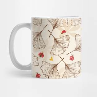 Brown Ginkgo Leaves with Lady Bugs and Hearts Mug